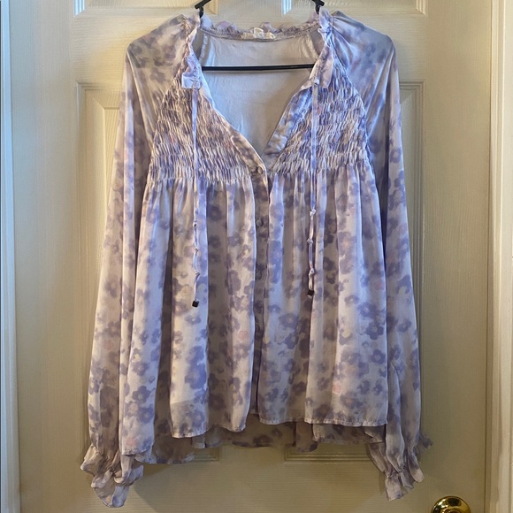 Entro Light Pastel Purple & Pink Floral Sheer Sleeve Blouse Top - Picture 3 of 15